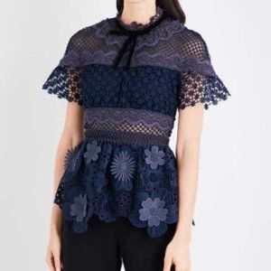 Self-Portrait 3D Floral Guipure Lace Top - UK6/US2